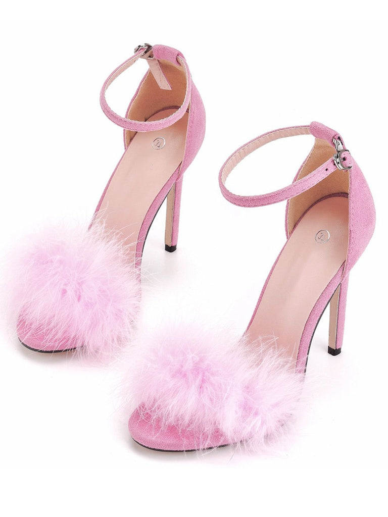 Feather Suede Strap High Heels