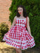 Red 1950s Plaid Lace Bow Strap Dress