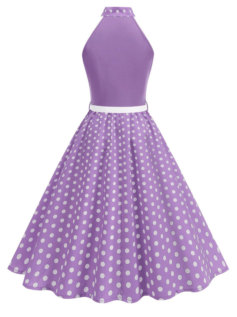 1950s Bow Tie Neck Polka Dot Belted Dress