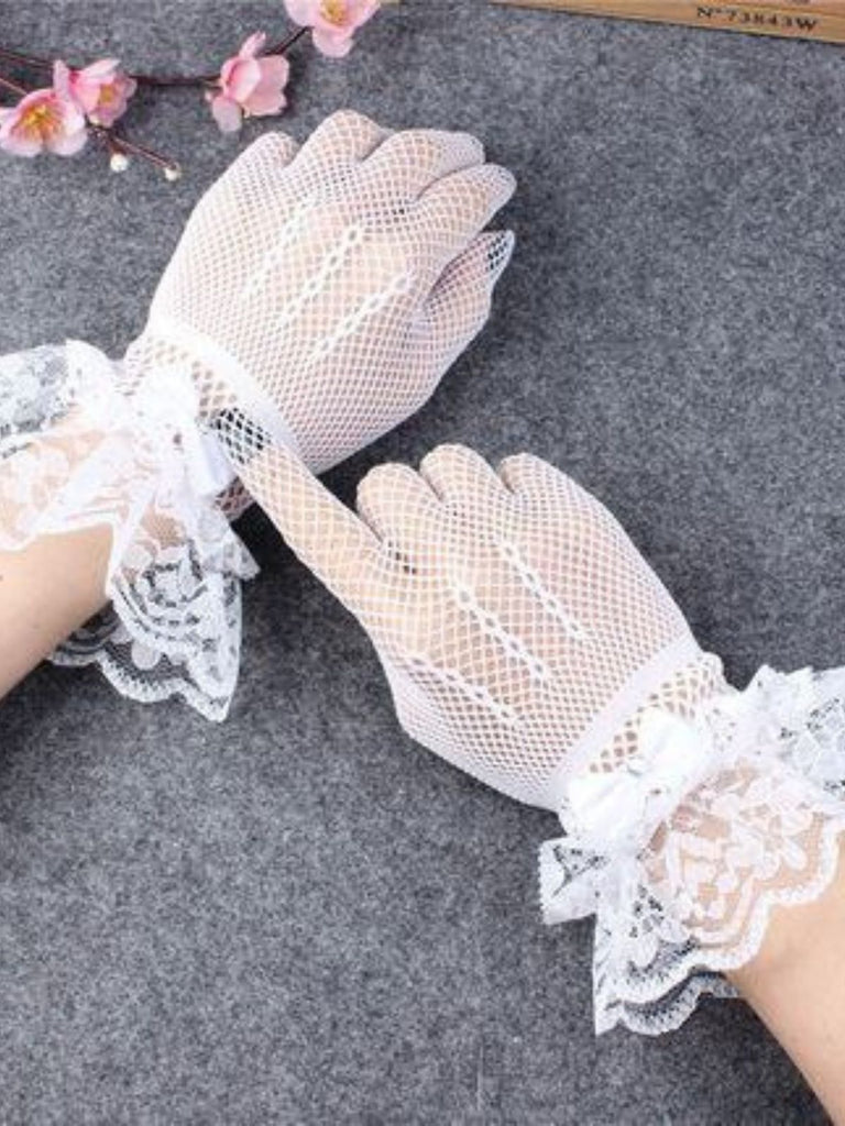 Vintage Solid Bow Lace Gloves