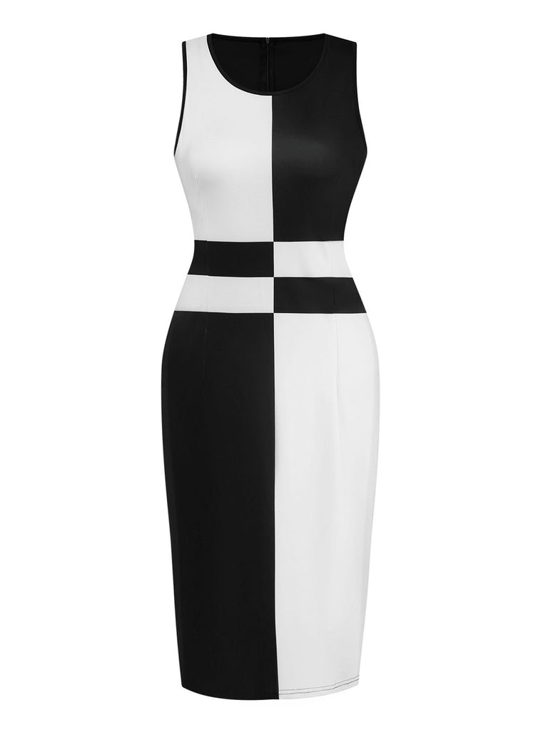 Black 1960s Colorblock Sleeveless Pencil Dress