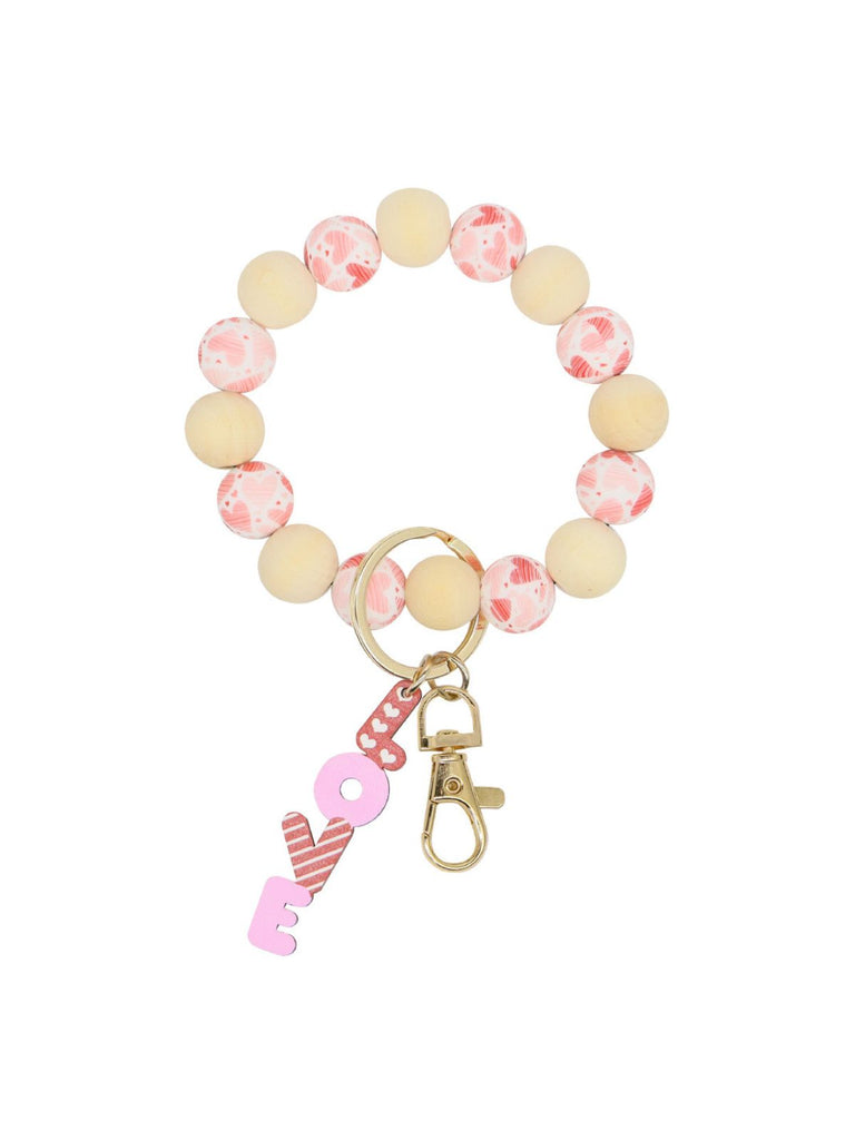 Valentine Heart Love Beaded Keychain Bracelet