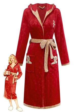 1940s Christmas Gingerbread Hooded Flannel Robe