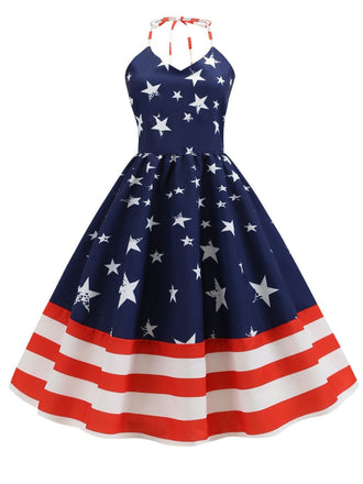 Blue 1950s Stars & Stripes Swing Dress