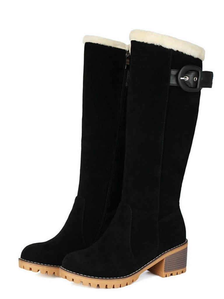 Suede buckle Faux Fur Knee-High Boots