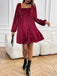1960s Square Neck Puff Sleeve Velvet Babydoll Dress