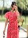 Red 1940s Floral V-Neck Added Button Dress