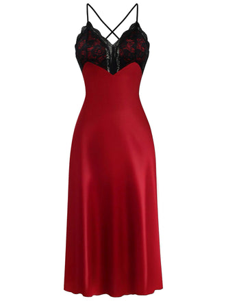 1930s Spaghetti Strap Lace Satin Nightdress