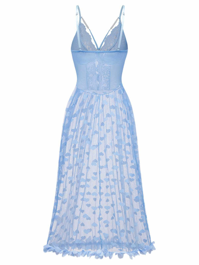 Light Blue 1930s Strap Lace Heart Nightgown