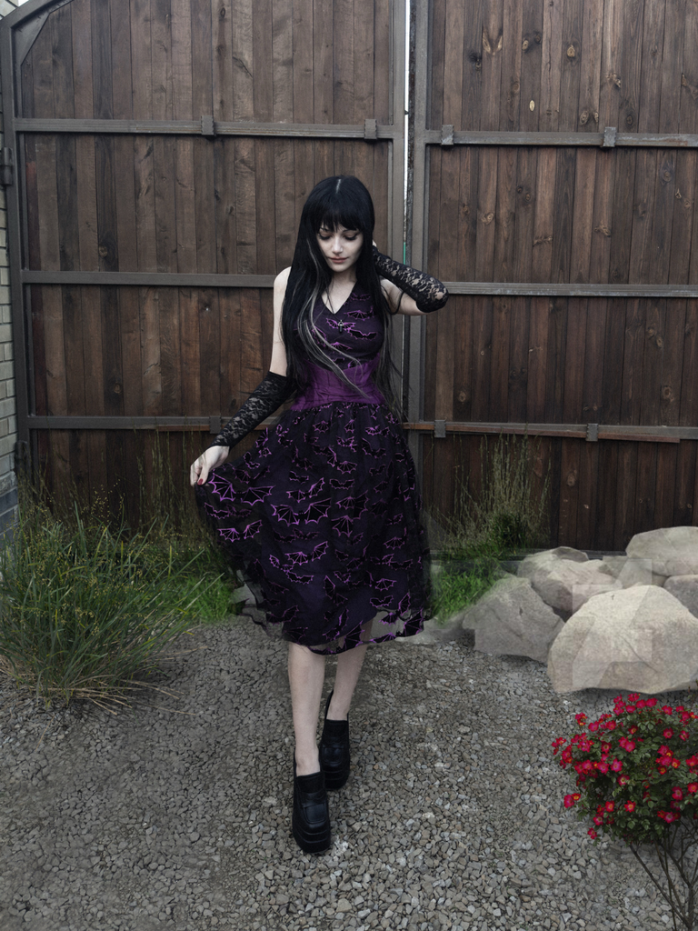 Deep Purple 1950s Halloween Bat Bow Dress