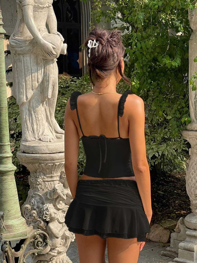 1960s Mesh Patchwork Ruffled Corset Camisole
