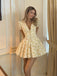 Yellow 1960s Floral Puff Sleeves V-Neck Dress