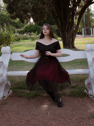Wine Red 1950s Polka Dots Drop Shoulder Belt Dress