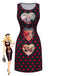 Black 1980s Polka Dot Heart Graphic Pencil Dress