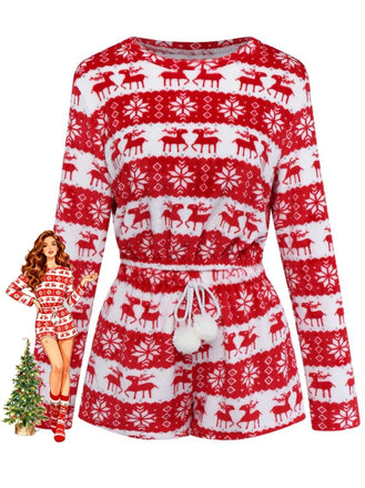 Red 1960s Christmas Reindeer Coral Fleece Pajamas