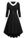 [Plus-Size] White 1940s Fur Collar V-Neck Belted Dress