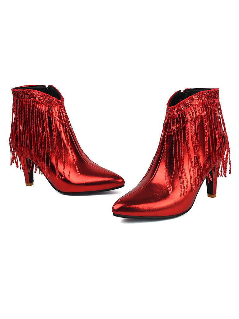 Metallic Tassel Pointed Toe Stiletto Chelsea Boots