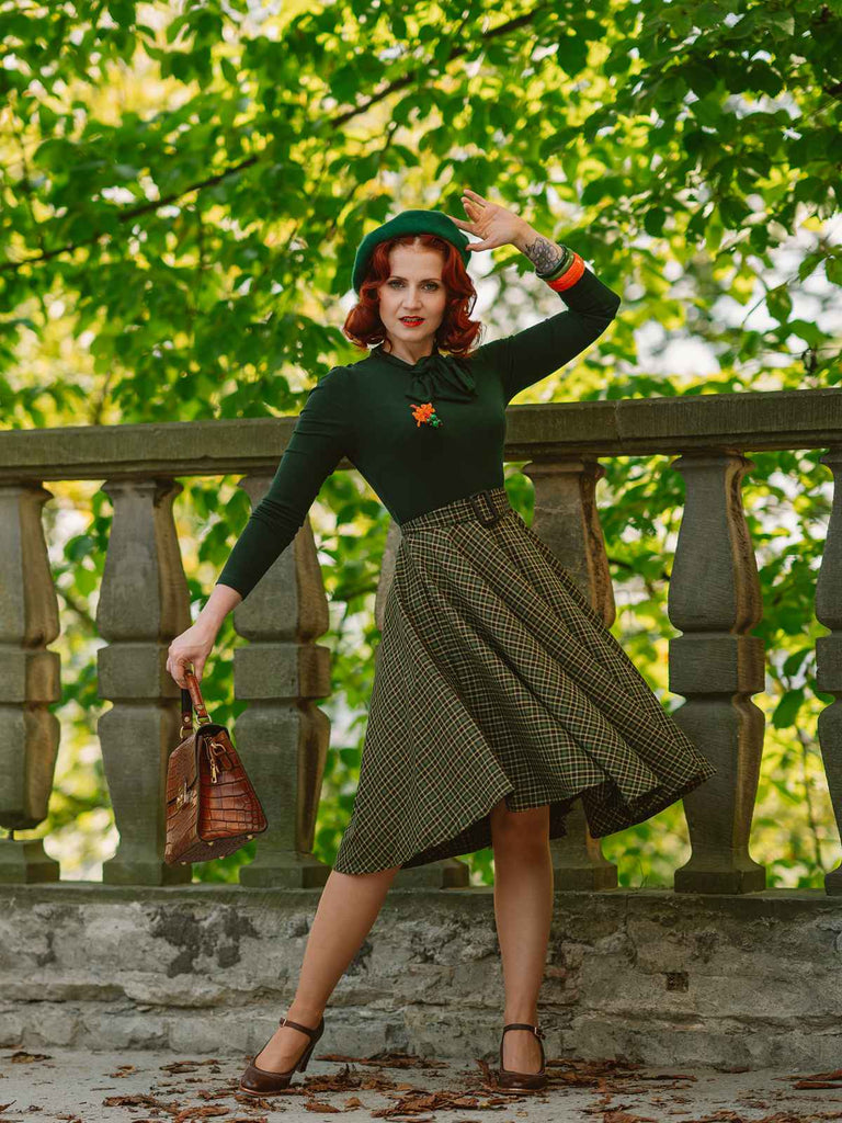 Dark Green 1950s Plaid Knitting Dress