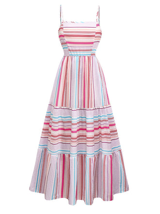 Pink 1940s Rainbow Striped Tube Dress