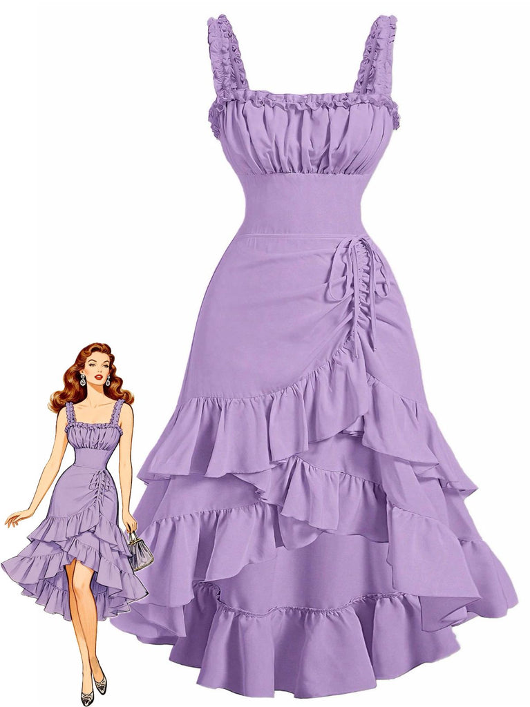 [Pre-Sale] 1950s Suspender Ruched Tiered Ruffle Hem Dress