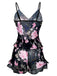 Black 1930s Floral Ruffled V-Neck Pajama Set