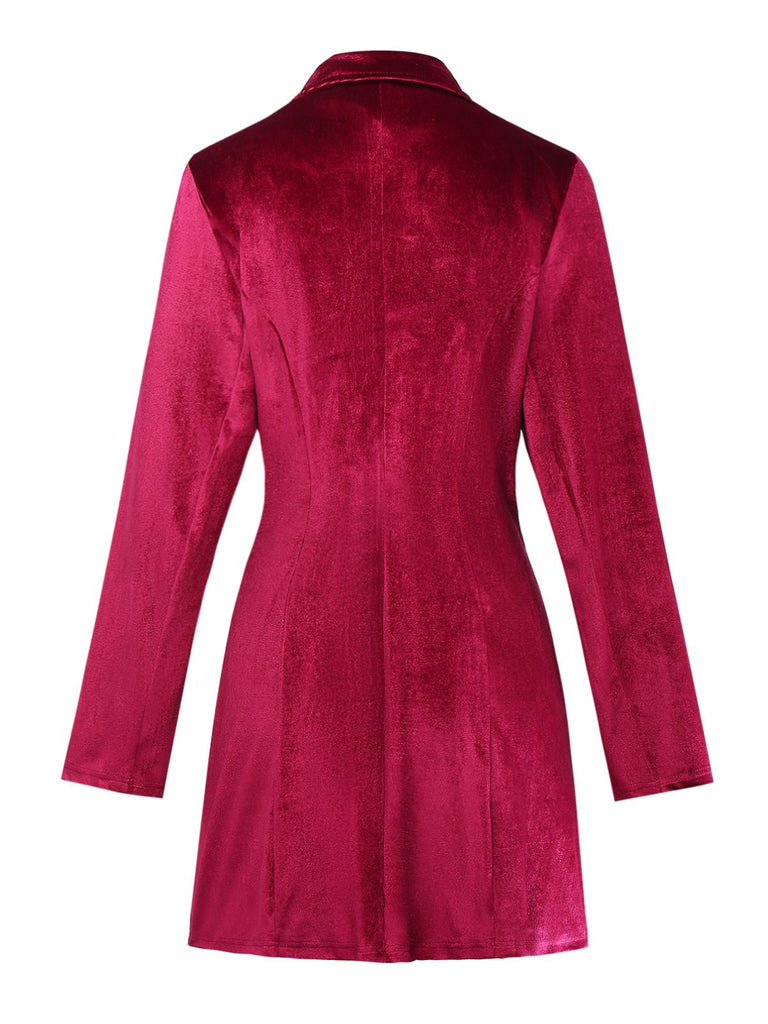 1960s Solid Velvet Long Sleeve Blazer Dress