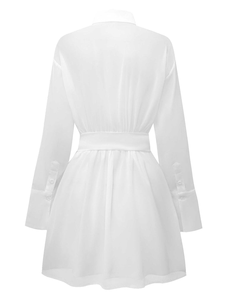 1970s Sheer Solid Shirt Dress