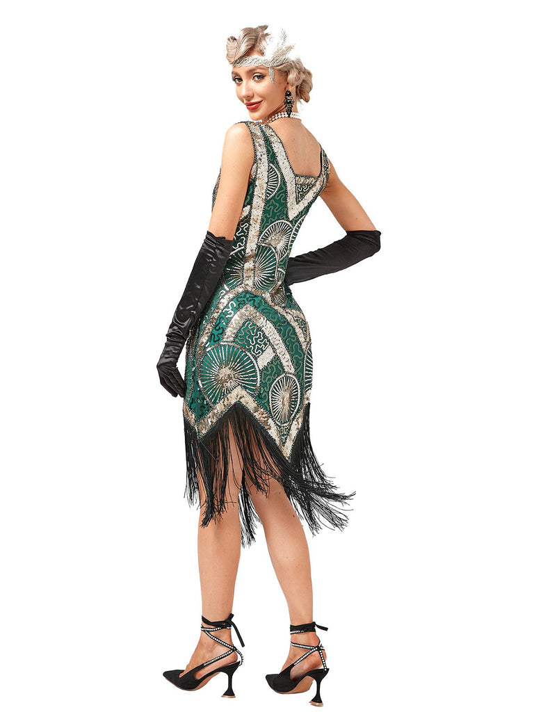 1920s Embroidered Beaded Fringe Sequined Dress