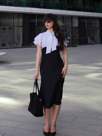 Black 1930s Dots Tie Neck Mermaid Dress