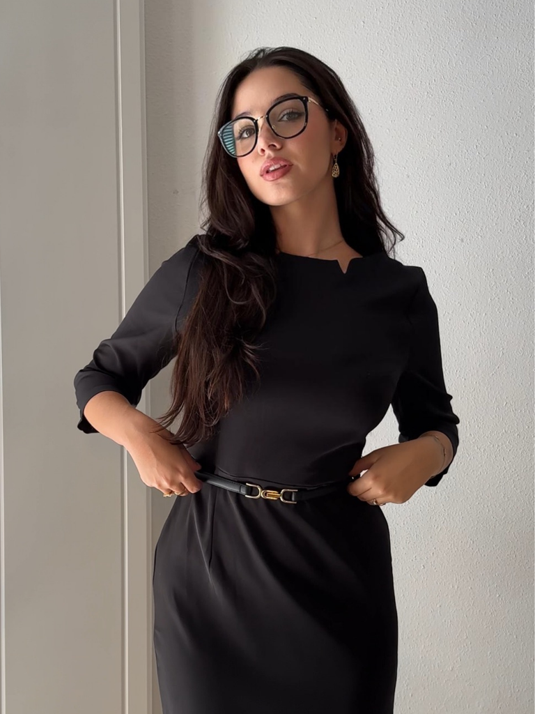 Black 1960s Solid Boat Neck Wrap Dress