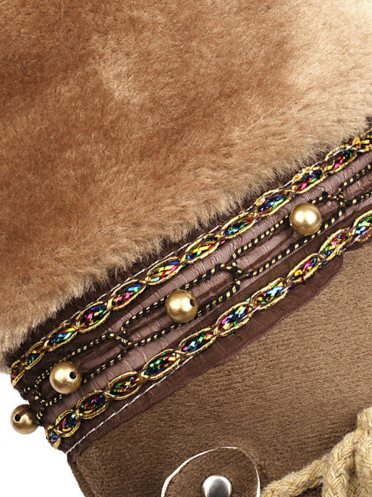 Vintage Faux Fur Pom-Pom Winter Snow Boots