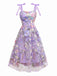 Purple 1940s 3D Floral Bow Strap Mesh Dress