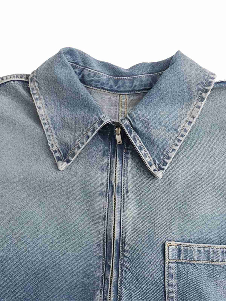 Blue 1970s Loose Lapel Denim Dress