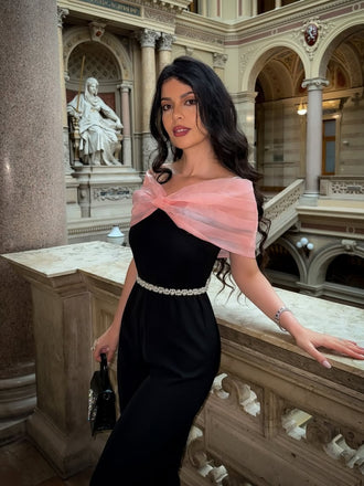 Black 1930s Solid Mesh Bow Jumpsuit