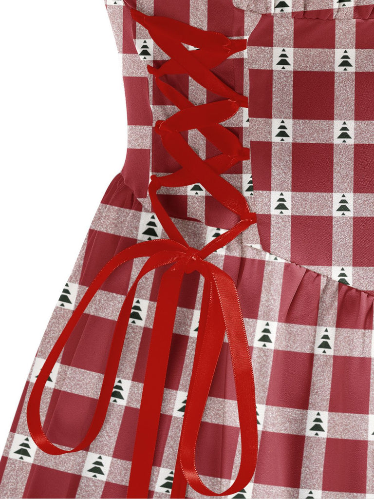 Red 1950s Christmas Candy Cane Striped Lace-Up Holiday Dress