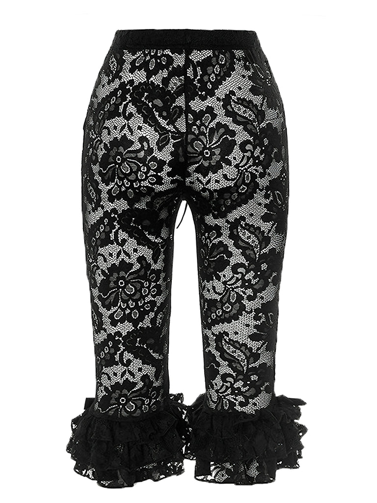 1950s Retro Lace Ruffles Capri Pants
