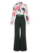 2PCS 1930s Floral Blouse & Green Wideleg Pants: timeless style reimagined