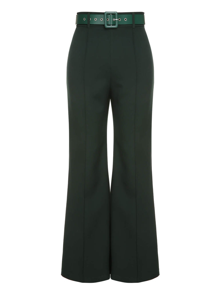 2PCS 1930s Floral Blouse & Green Wideleg Pants: timeless style reimagined