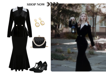 She pairs this 2PCS 1930s Solid Velvet Top & Mermaid Skirt with confidence and 1930s charm