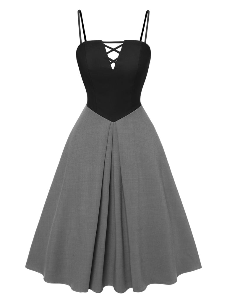 2PCS 1940s Colorblock Pink Blouse & Gray Dress - vintage dress, retro fashion for women
