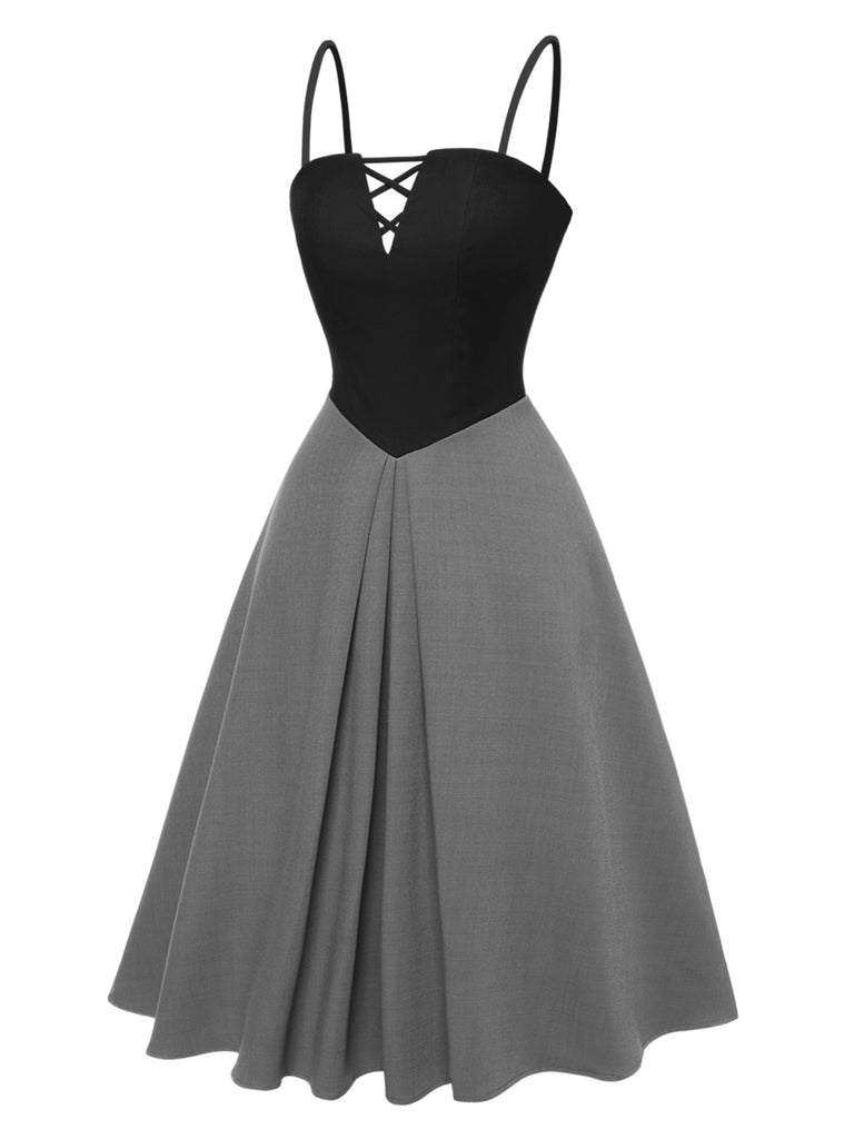 2PCS 1940s Colorblock Pink Blouse & Gray Dress - vintage dress, retro fashion for women