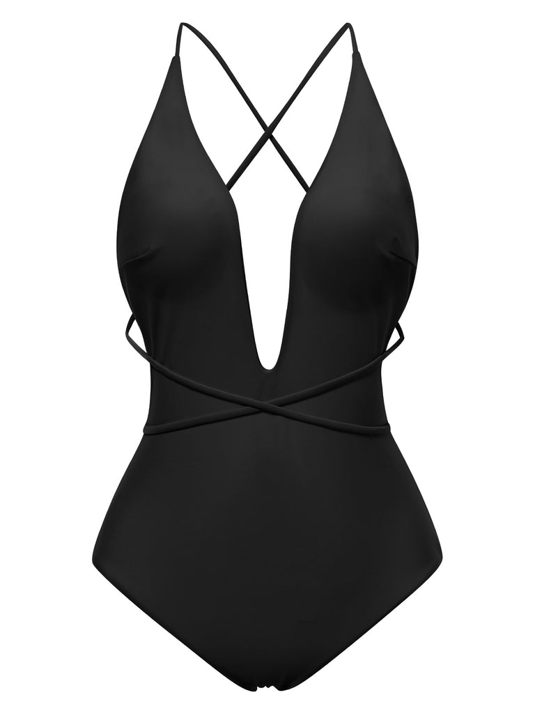 2PCS 1940s Deep-V One-Piece Swimsuit & Lace Cover-Up, vintage swimsuit, pin-up swimwear - perfect for women who love vintage and retro fashion