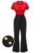 2PCS 1940s Red Tie-Up Blouse & Black Pants, vintage top, retro blouse - perfect for women who love vintage and retro fashion