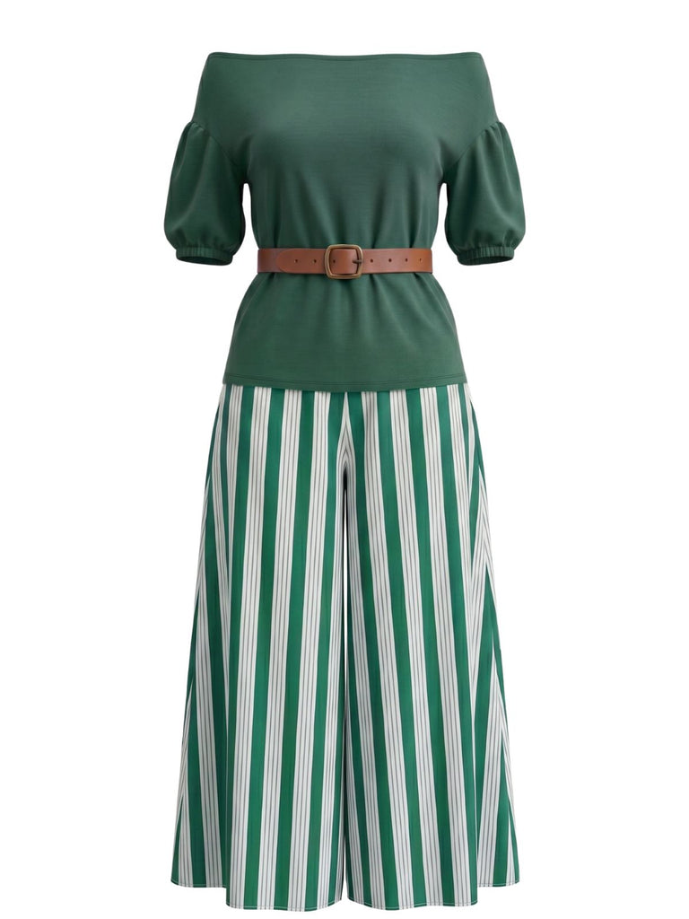 1940s Floral Striped Two Piece Set 5
