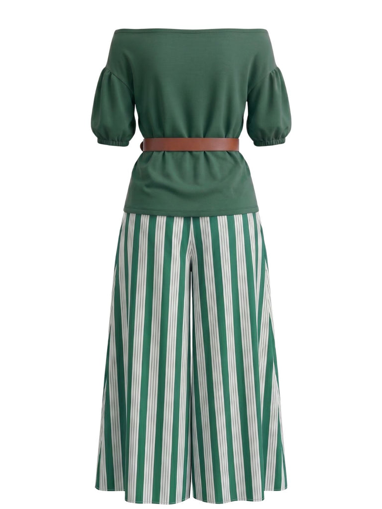 1940s Floral Striped Two Piece Set 7