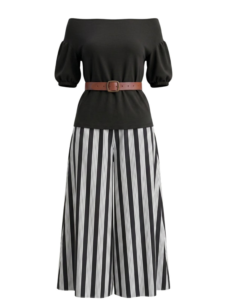 1940s Floral Striped Two Piece Set