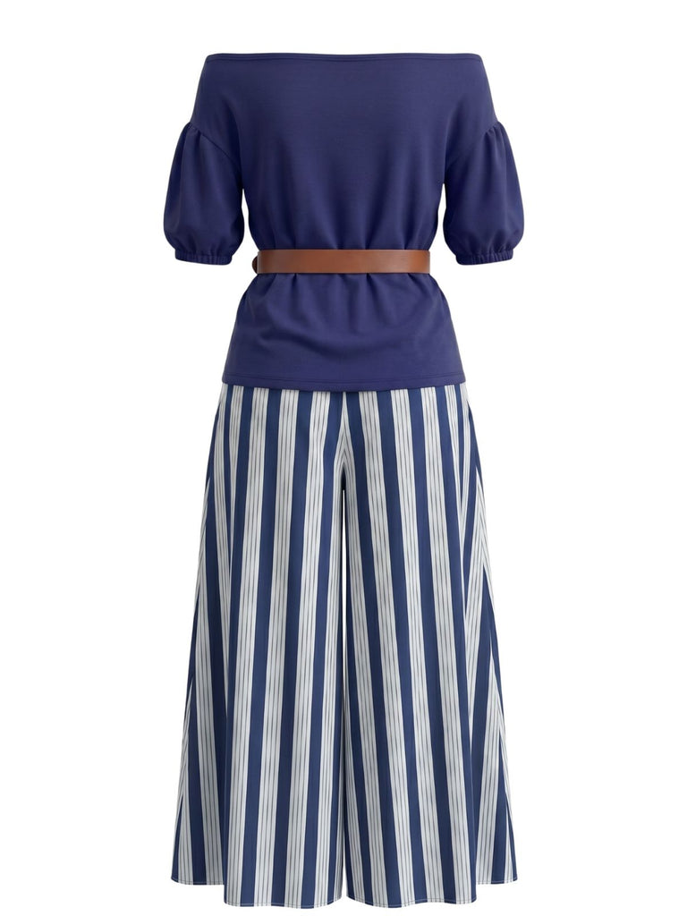 1940s Floral Striped Two Piece Set 4