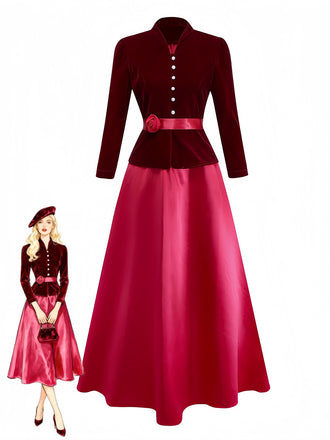 2PCS 1940s V-Neck Velvet Jacket & Skirt - vintage skirt, retro style