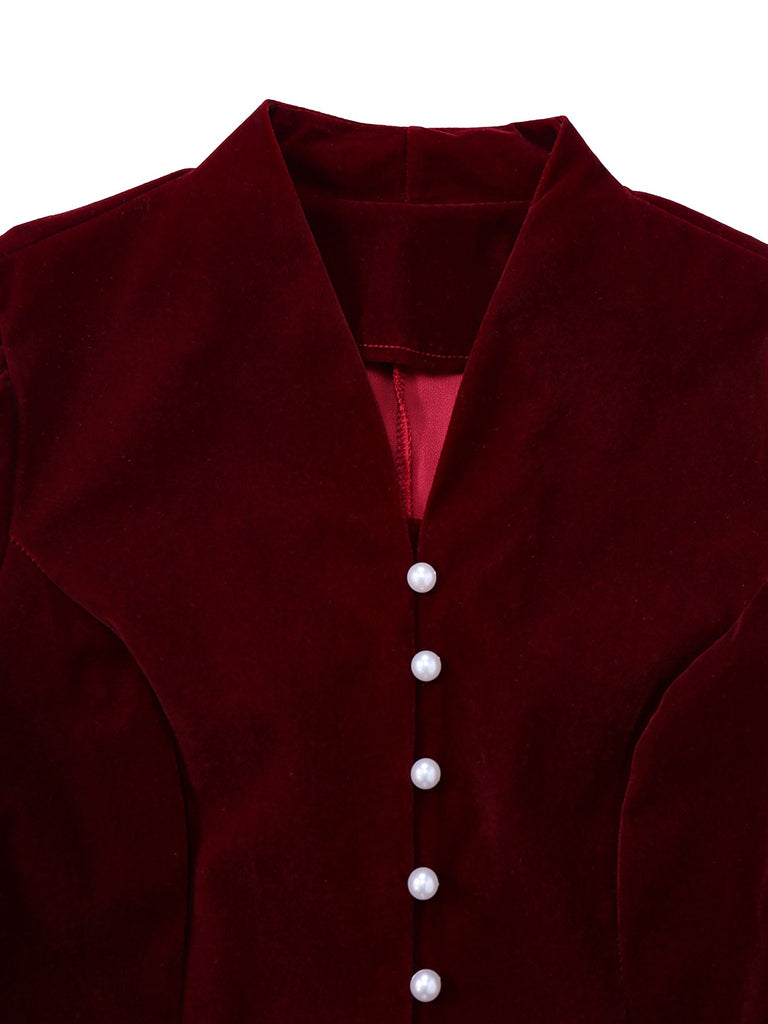 2PCS 1940s V-Neck Velvet Jacket & Skirt - vintage skirt, retro style