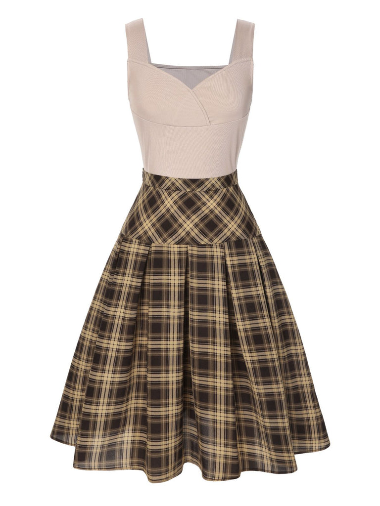 2PCS 1950s Beige Knitted Top & Plaid Pleated Skirt: a 1950s classic that whispers rather than shouts